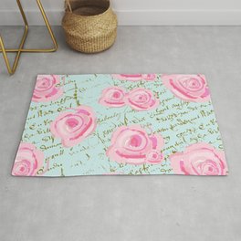 Pink  Roes and French Script Rug