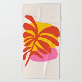 red tropical leave Beach Towel