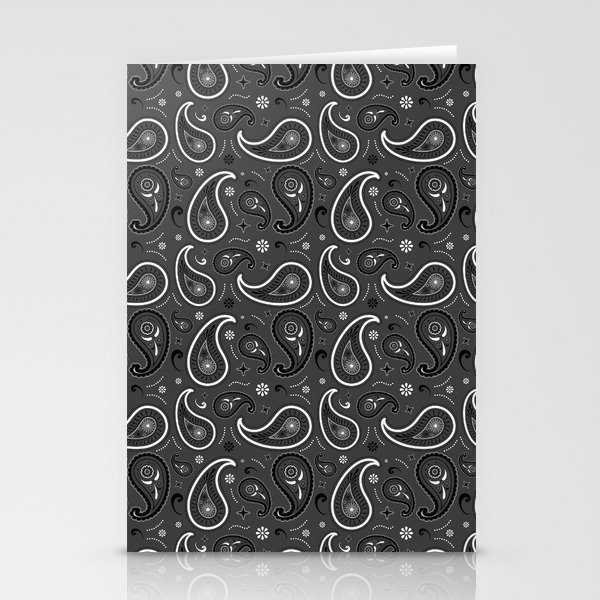 Black and White Paisley Pattern on Dark Grey Background Stationery Cards
