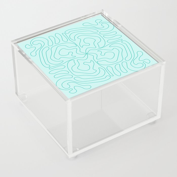Mid Century Modern Styled Curvy Lines Pattern - Maximum Blue Green and Water Acrylic Box