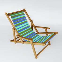 Aquamarine, Green, and Royal Blue Colored Lines/Stripes Pattern Sling Chair