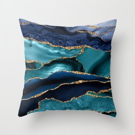 Ocean Blue Mermaid Marble Throw Pillow