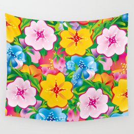 Tropical Colorful Flower Collage In Birght Summer Colors Wall Tapestry