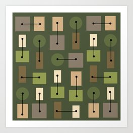 Atomic Age Simple Shapes Green Brown 2 Art Print