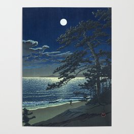 Kawase Hasui, Moonlight Over Ninomiya Beach - Vintage Japanese Woodblock Print Art Poster