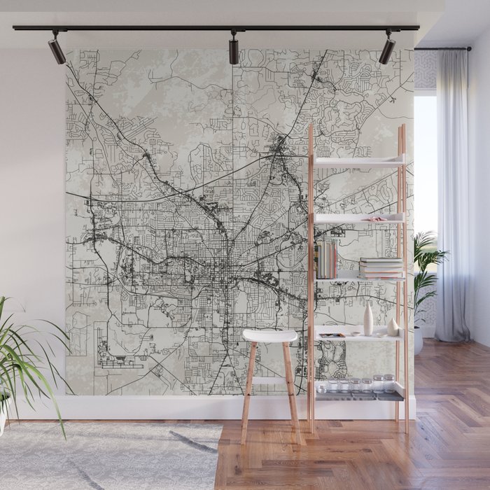 USA, Tallahassee Black&White City Map Drawing Wall Mural