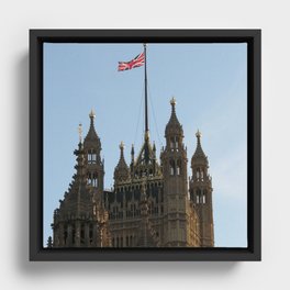 Great Britain Photography - Victoria Tower With The Great Britain Flag Framed Canvas