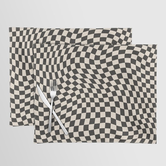 Neutral Checkered Squares Pattern Swirled Checkers Placemat by