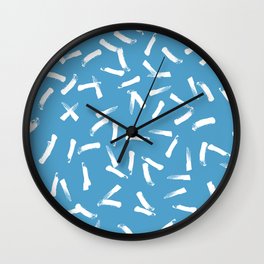 White brush strokes on a blue background Wall Clock