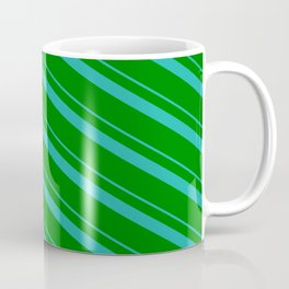 [ Thumbnail: Light Sea Green and Green Colored Stripes/Lines Pattern Coffee Mug ]