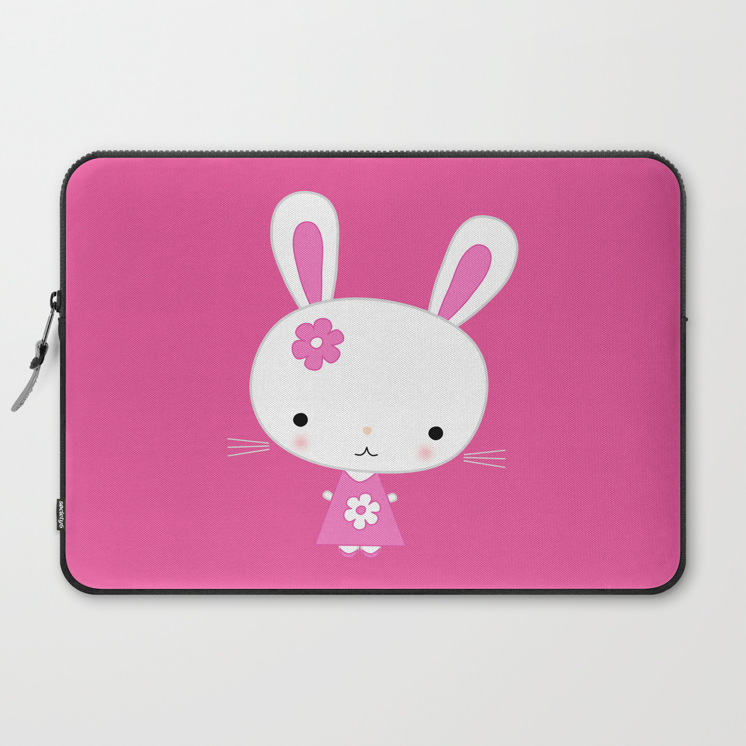 Cute Pink Kawaii Bunny On Pink Background Laptop Sleeve By Pippi Dust Society6