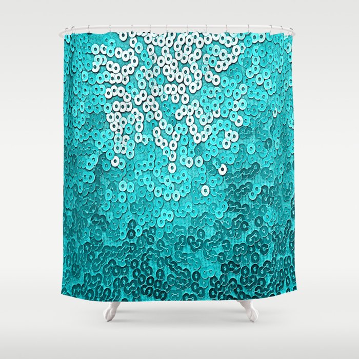 Turquoise Sequins Shower Curtain