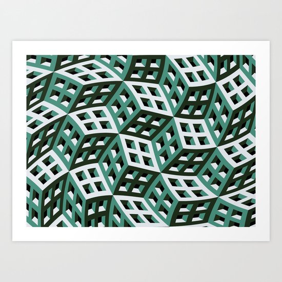 Abstract twisted cubes Art Print