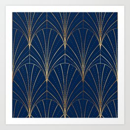 Art Deco Waterfalls // Navy Blue Art Print