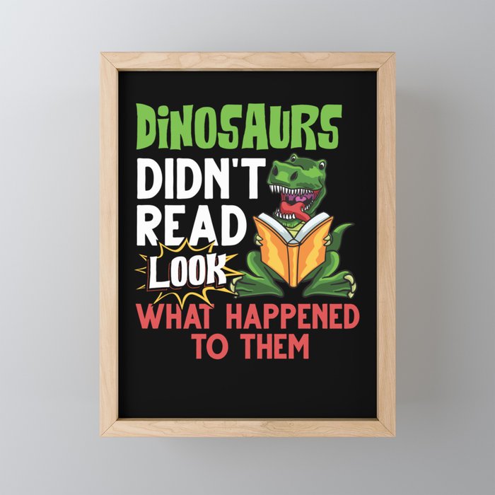 Dinosaur Book Reading Rex Read Funny Reader Framed Mini Art Print