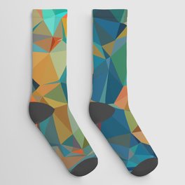 Red Blue Gold Low Poly Abstract Art Socks