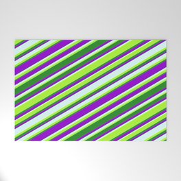 [ Thumbnail: Dark Violet, Light Cyan, Light Green & Forest Green Colored Lines Pattern Welcome Mat ]