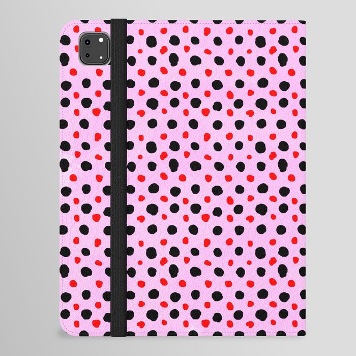 Watercolor Hand Drawn Pink And Black Polka Dot Pattern,Retro,Cute,Dotted,Polkadot, iPad Folio Case
