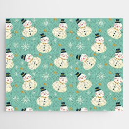 Christmas Pattern Turquoise Snowman Jigsaw Puzzle