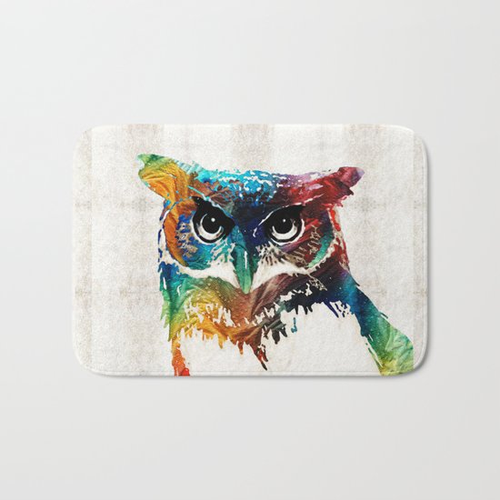 Colorful Owl Art - Wise Guy - By Sharon Cummings Bath Mat