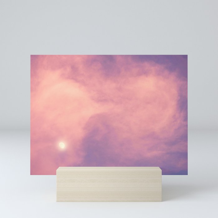 Purple Sky with Pink Clouds and Moon Mini Art Print