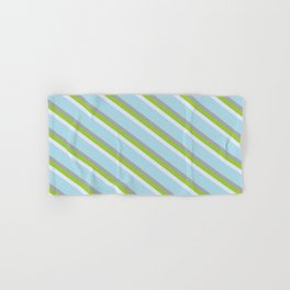 [ Thumbnail: Lavender, Light Blue, Dark Gray & Green Colored Striped/Lined Pattern Hand & Bath Towel ]