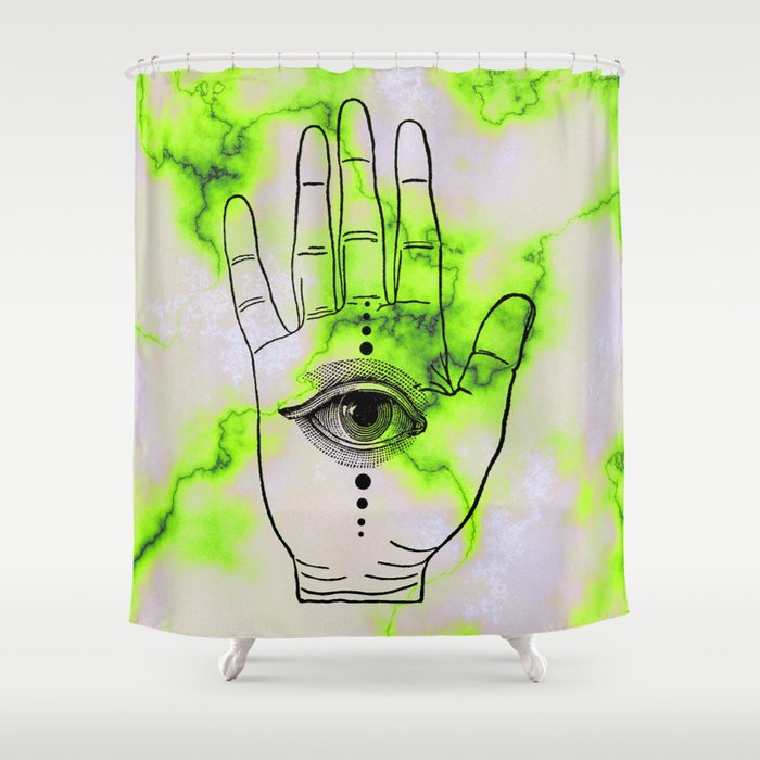 Hamsa Horus Eye Lime Green Marble Shower Curtain