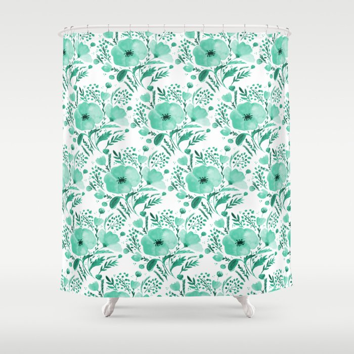 Flower bouquet with poppies - aqua Shower Curtain