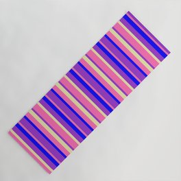 [ Thumbnail: Hot Pink, Pale Goldenrod, Dark Orchid & Blue Colored Stripes Pattern Yoga Mat ]