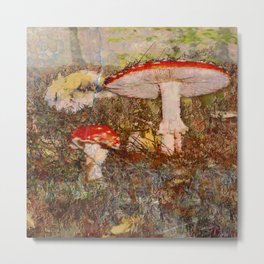 Autumn in the forest Metal Print | Red Mushroom, Forest, Digital, Agaric, Autumn, Musromm, Collage, White Stips, Flyagaric 