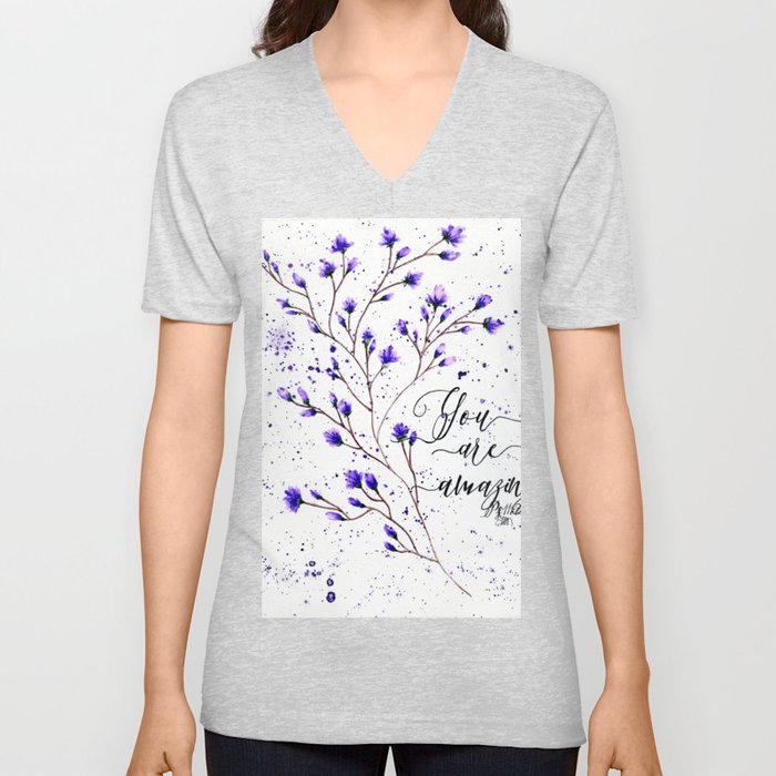 purple flowers V Neck T Shirt