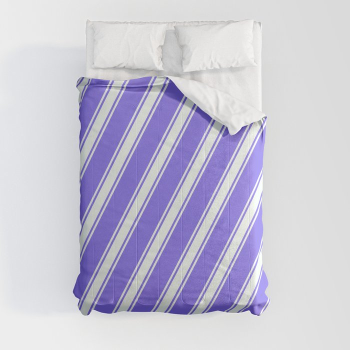 Medium Slate Blue & Mint Cream Colored Lined Pattern Comforter