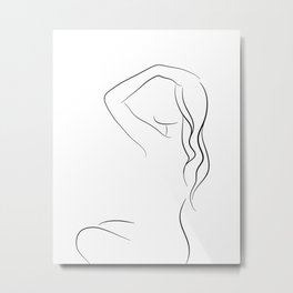 Woman Silhouette Line Drawing - Elegant Elena Metal Print