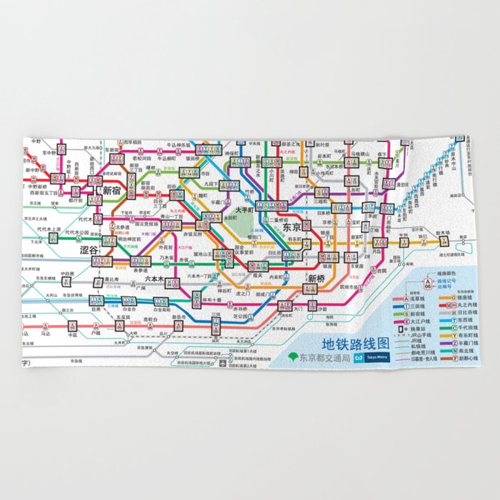 Tokyo Subway Map Beach Towel