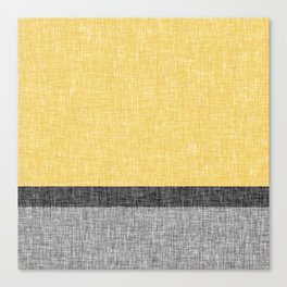 Yellow Grey and Black Section Stripe and Graphic Burlap Print Canvas Print