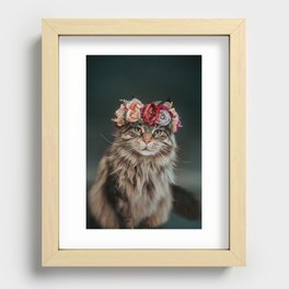 Cat in Flower Crown 2 Recessed Framed Print