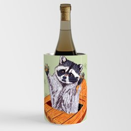 Peeking Raccoons #5 Green Pallet- Wine Chiller