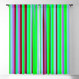 [ Thumbnail: Eye-catching Orchid, Sky Blue, Lime, Green & Dark Red Colored Lined Pattern Blackout Curtain ]