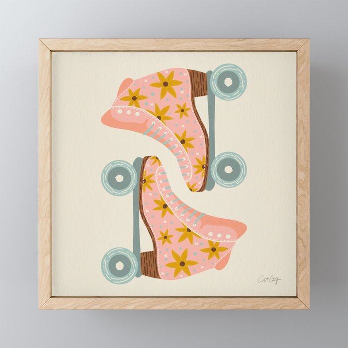 Retro Roller Skates – Blush & Mint Palette Framed Mini Art Print