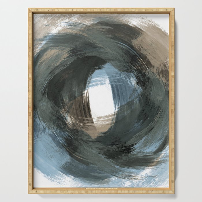 Blue and Beige Modern Abstract Brushstroke Painting Vortex Serving Tray