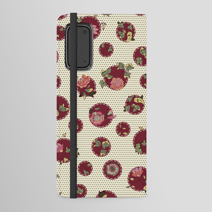 orange-pink-red flowers on dark red and cream  Android Wallet Case
