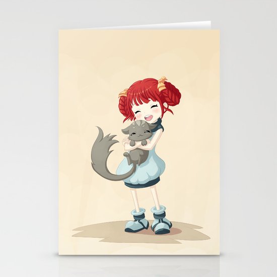 Girl and a Cat Stationery Cards