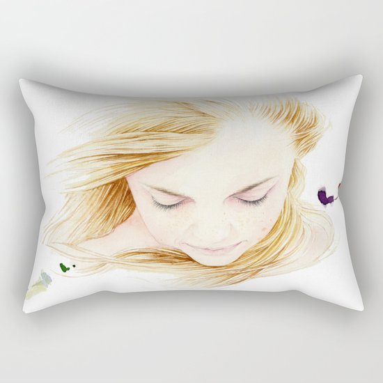 My finger tips are running through her hair, my mind is resting on her lips.. Rectangular Pillow