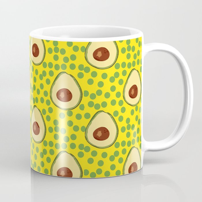 Blazing Yellow Tropical Avocado in  hand drawn Polka Dot Pattern Coffee Mug