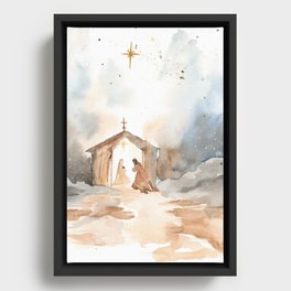 Watercolor Christmas Nativity Framed Canvas