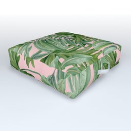 Tropical art,Palmtree,monstera pattern,pink background Outdoor Floor Cushion