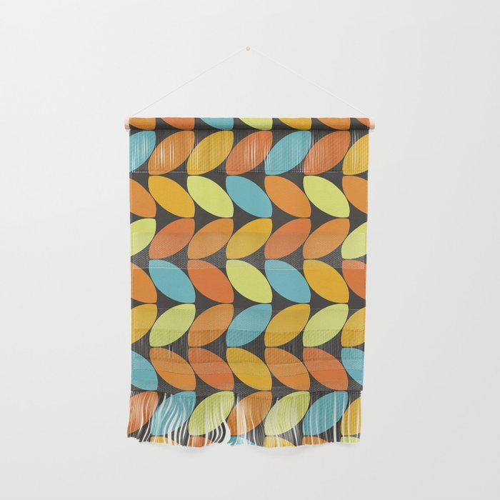 Retro 70s Color Palette Leaf Pattern II Wall Hanging