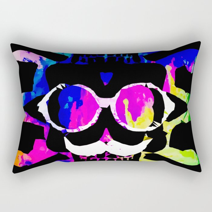 old vintage funny skull art portrait with painting abstract background in pink blue yellow green Rectangular Pillow