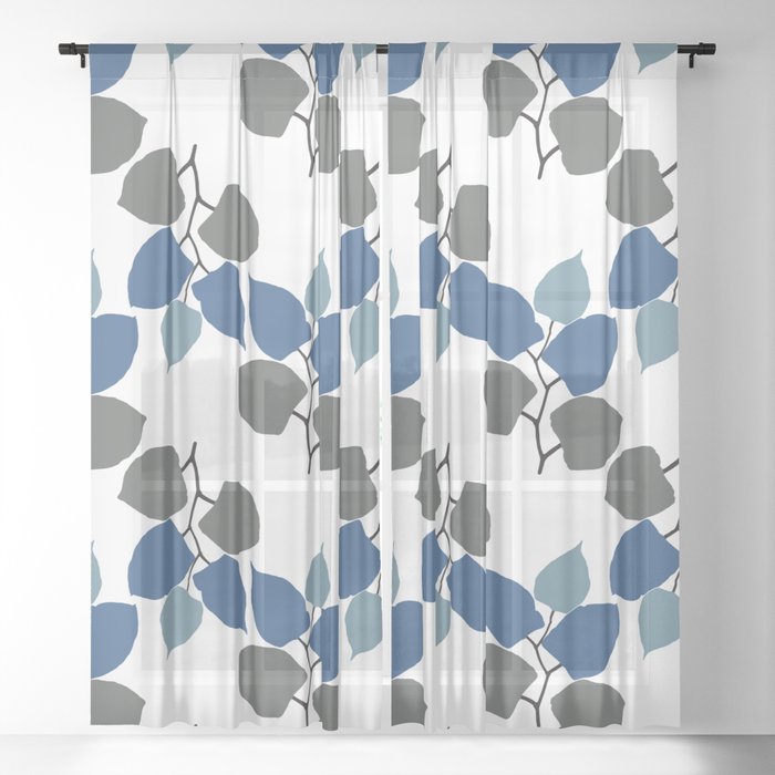 Viney White & Blue Sheer Curtain