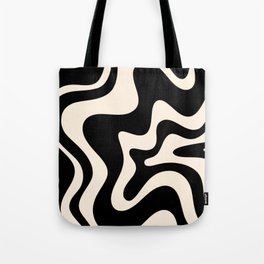 Retro Liquid Swirl Abstract in Black and Almond Cream 2 Tote Bag
